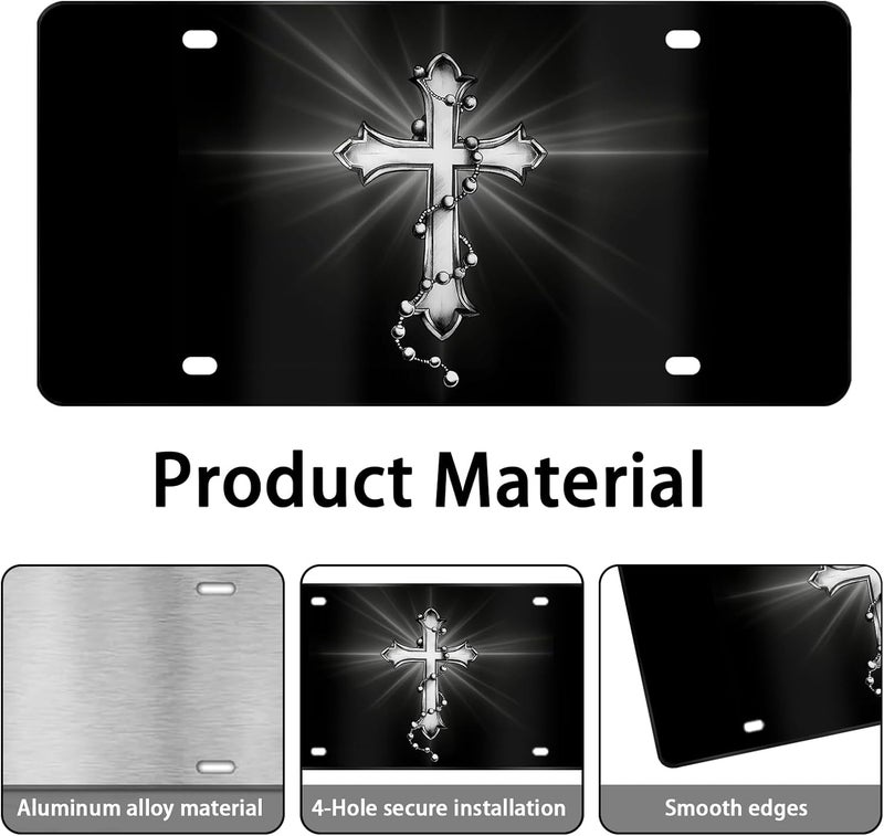 MCIAONE Front License Plate - Cross License Plate Black, Aluminum Christian Black Decorative License Plates Christian Cross Novelty Vanity Tag, Car Decor Accessory with 4 Holes, 6×12 inch Car License Decor - Image 3
